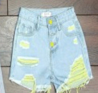 Yellow Fray Denin Shorts