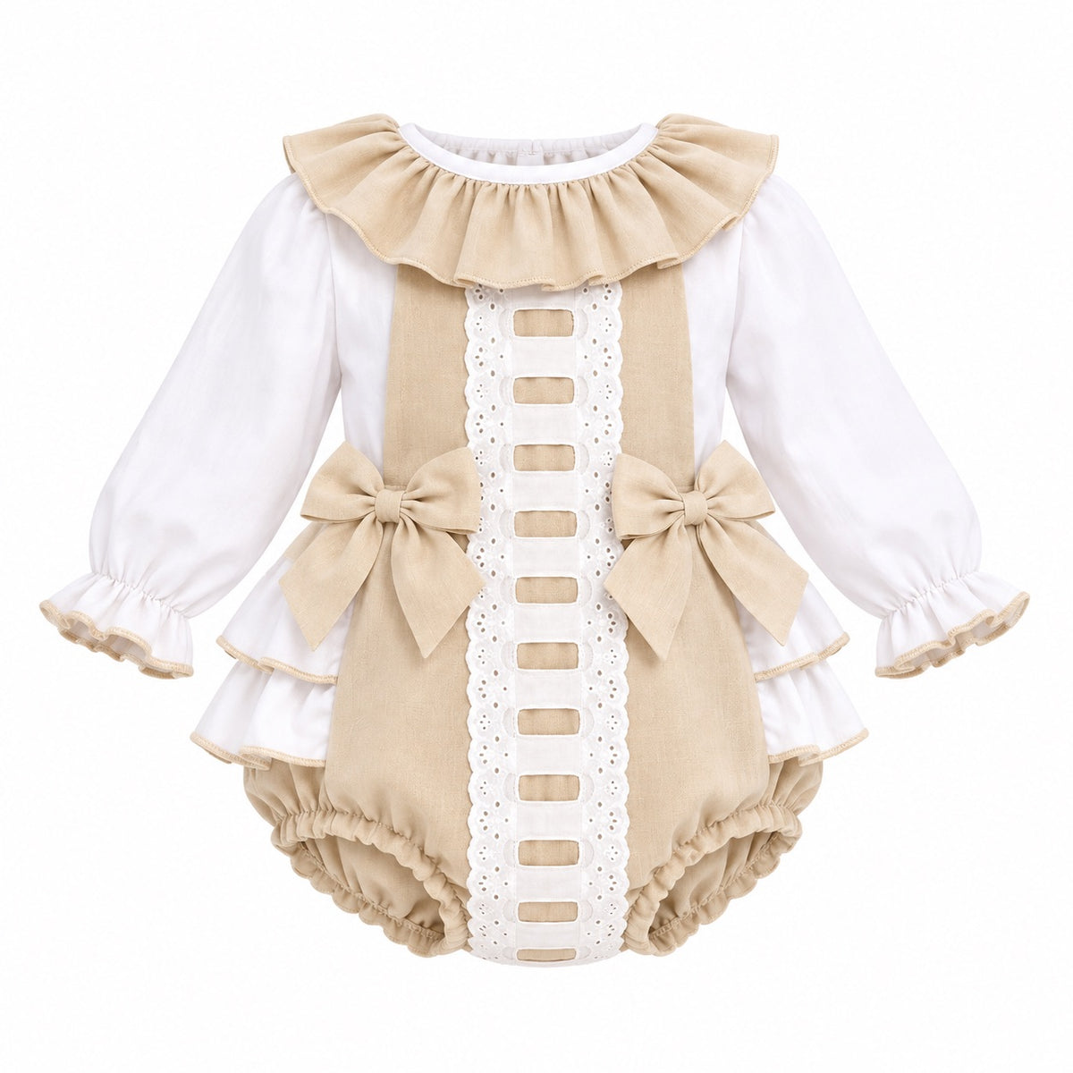 Kleo Kids Champagne & Ivory Vintage Bow Romper Set