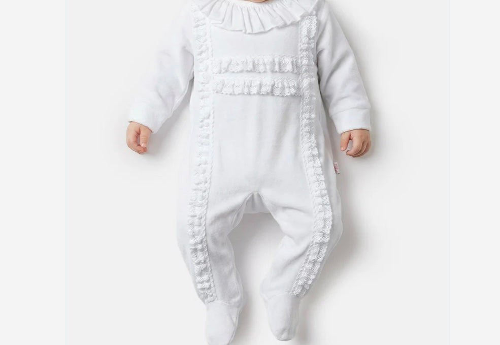 White Lace Trim Baby-grow