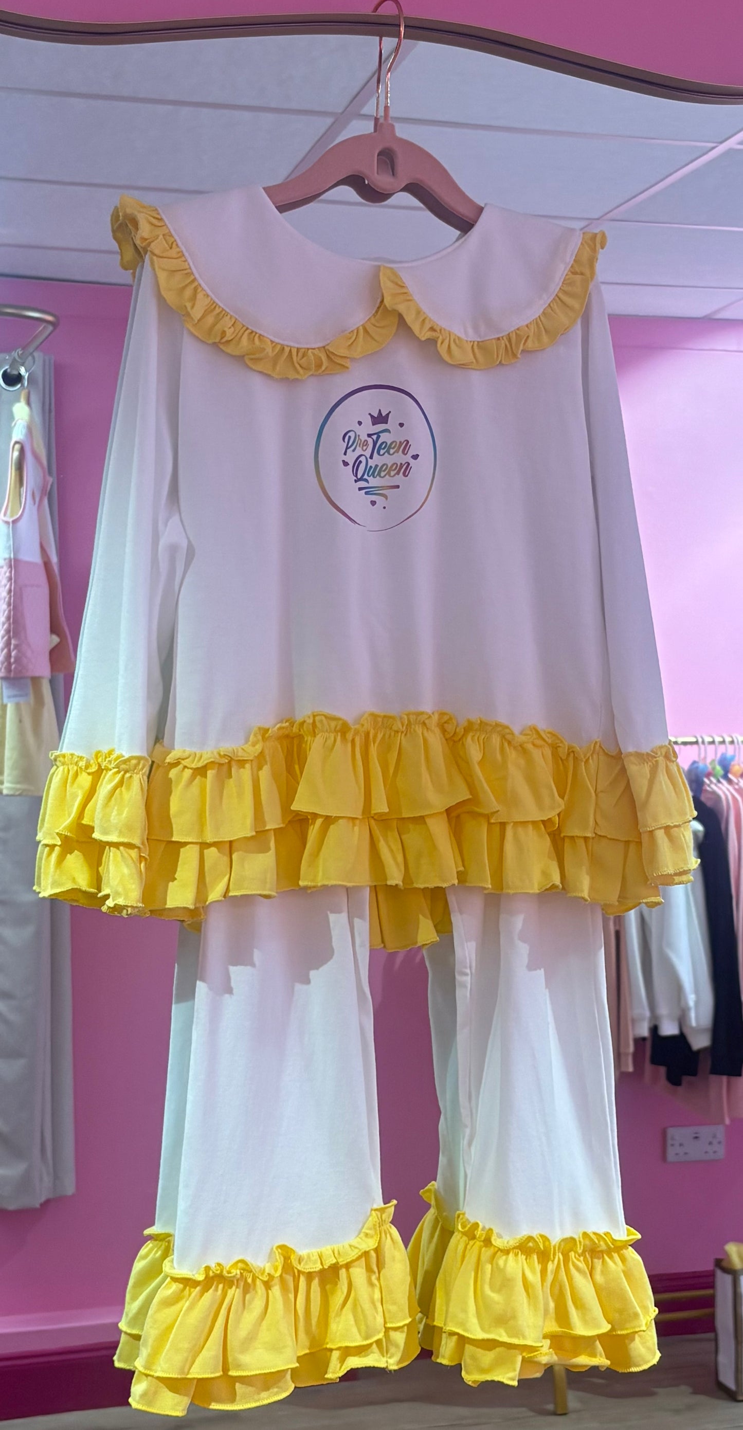 Pre Teen Queen - Yellow & White Frill Pj’s
