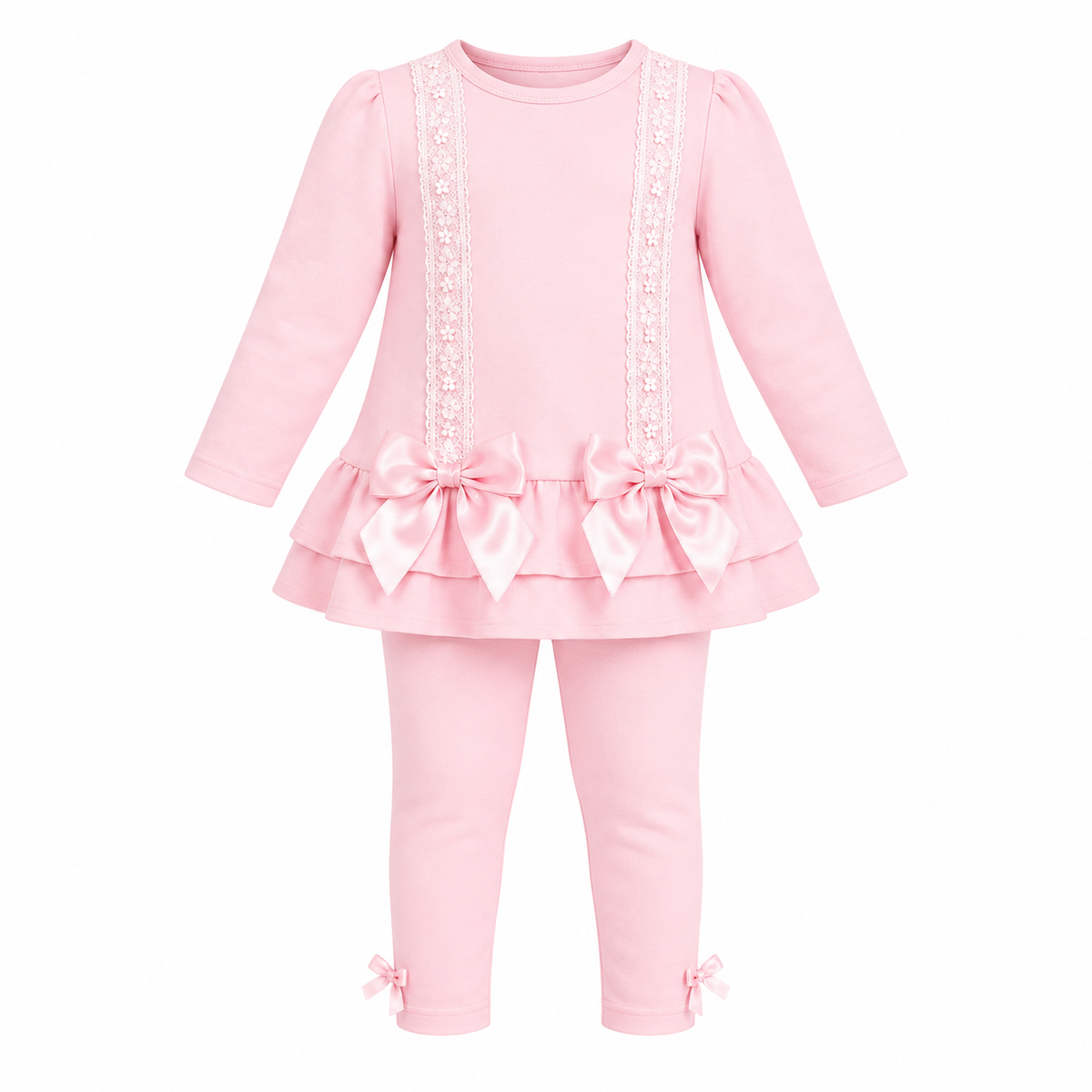 Pretty in Pink Lace & Satin Bow Legging Set 🎀