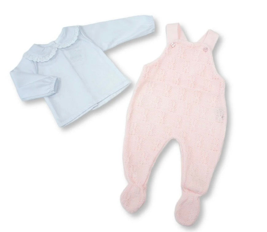 Pink Knitted Dungaree & White Blouse Baby Set