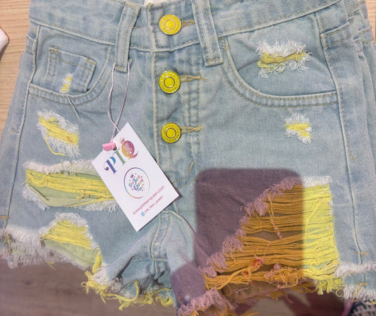 Yellow Fray Denin Shorts