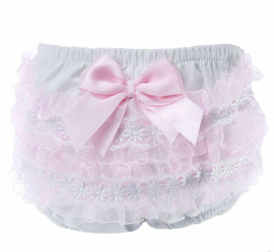 Fifi White & Pink Frilly Knickers