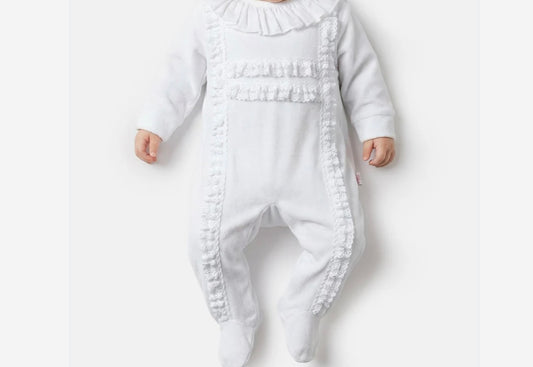 White Lace Trim Baby-grow