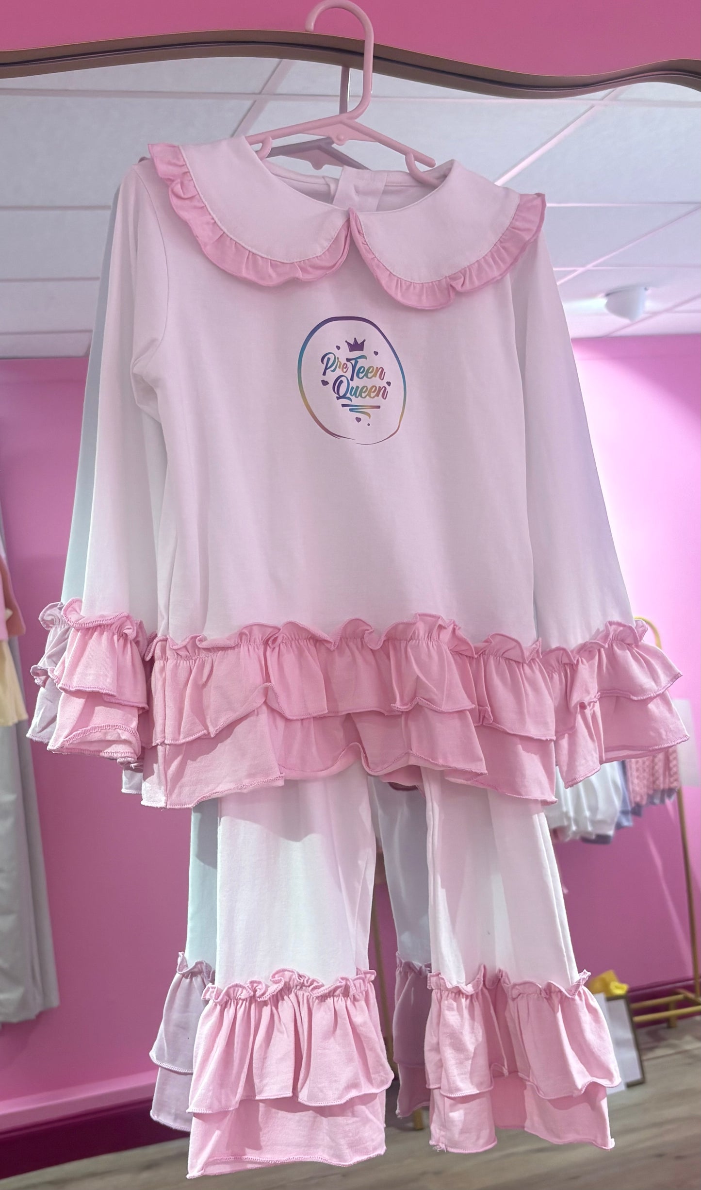 Pink and white drill pj’s