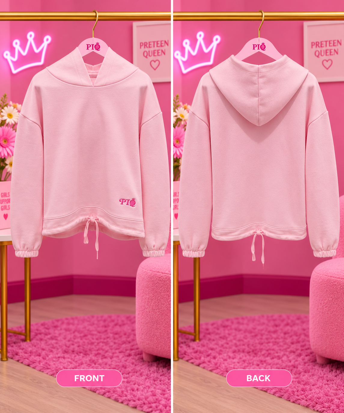 PTQ Pink Oversized Cropped Hoodie
