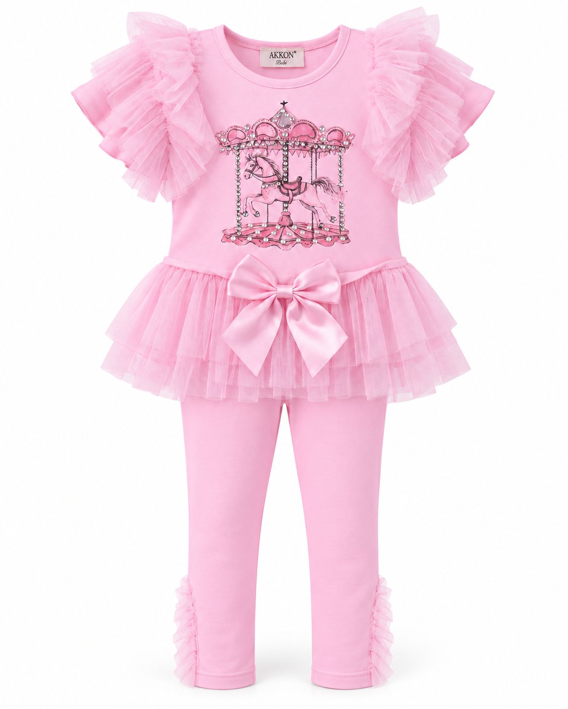 Pink Carousel Tulle Frill Leggings Set