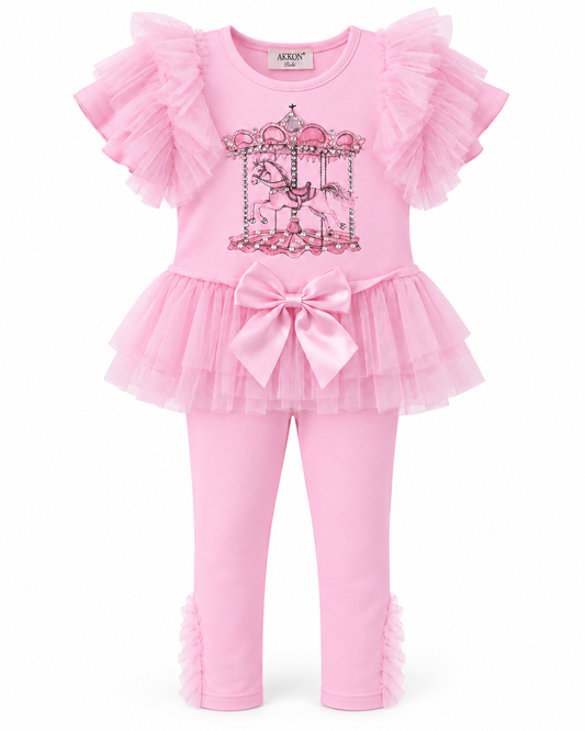 Pink Carousel Tulle Frill Leggings Set