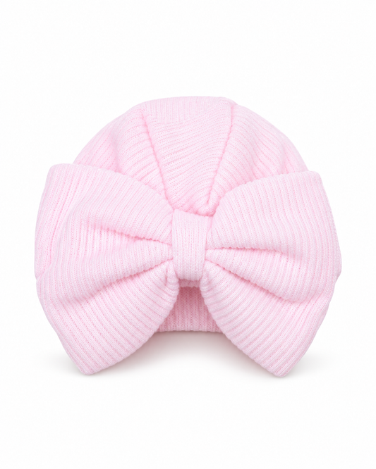 Pale Pink Knitted Bow Hat