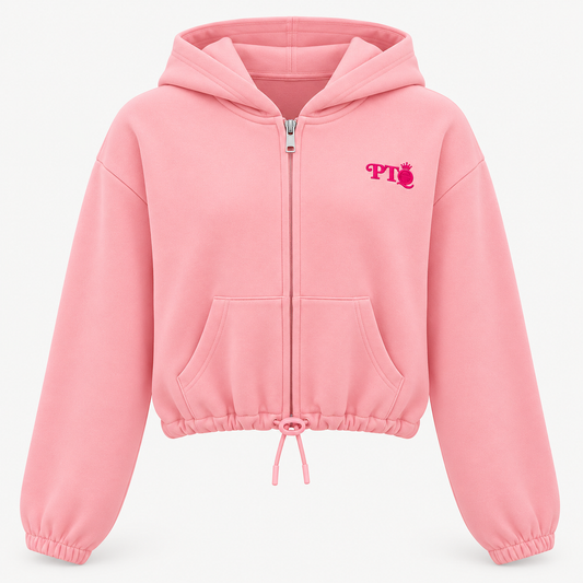 Pre Teen Queen Pink Cropped Zip-Up Hoodie