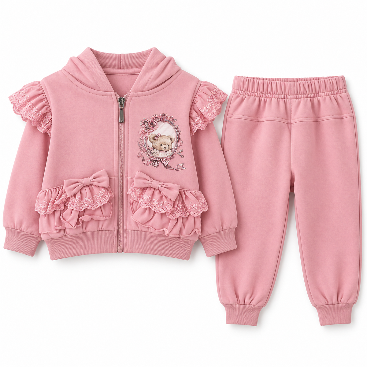 Pink Teddy Bear Bow & Frill Tracksuit