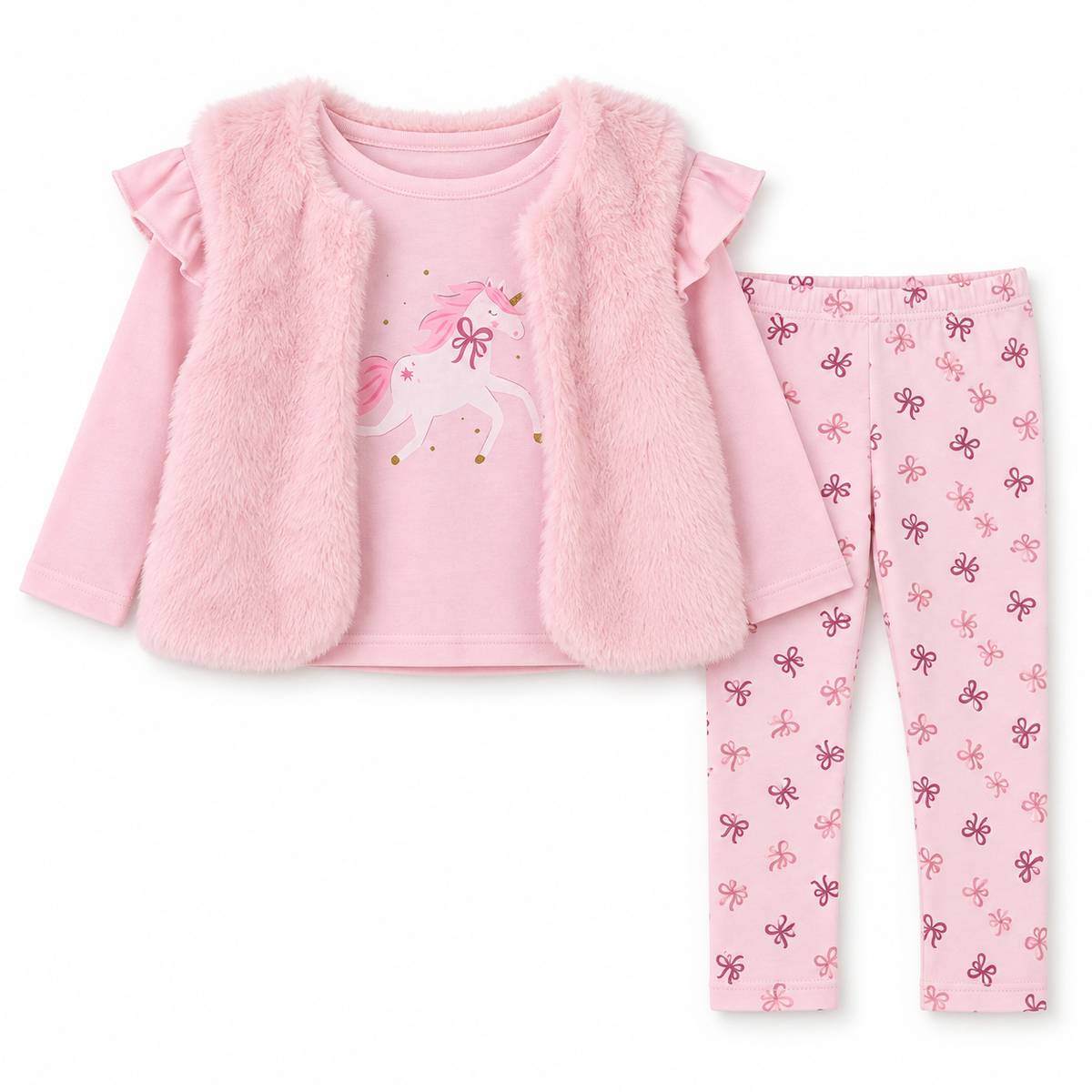 Pink Unicorn & Bows Three-Piece Gilet Set