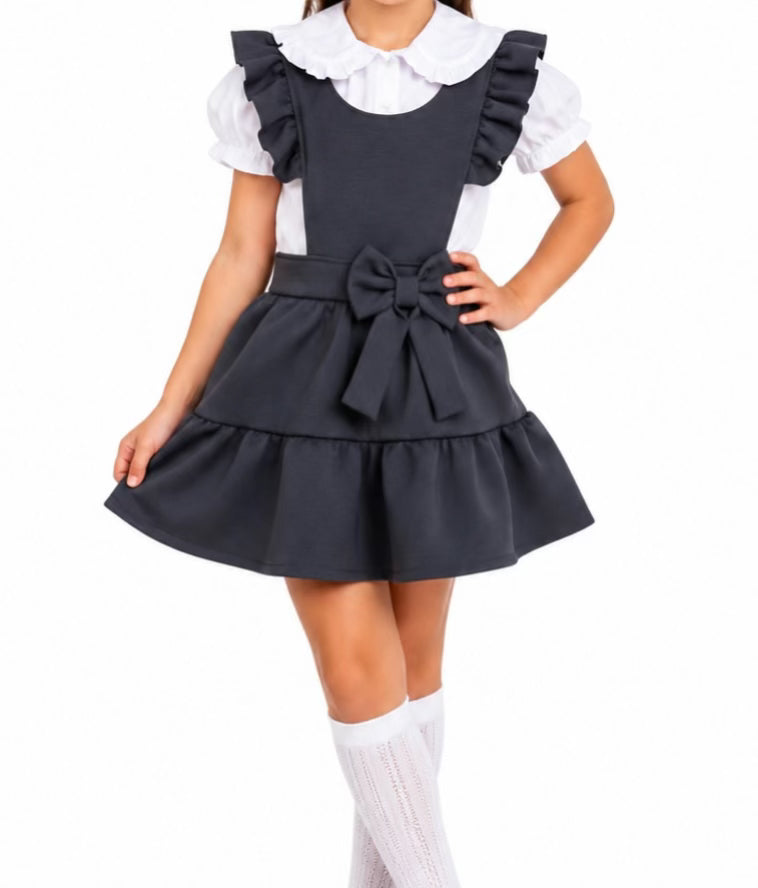 Grey 2 Piece Shirt and Pinafore
