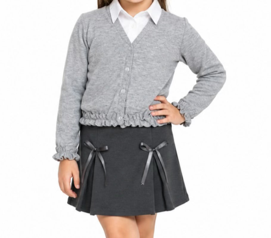 Grey Ruffle School Cardigan