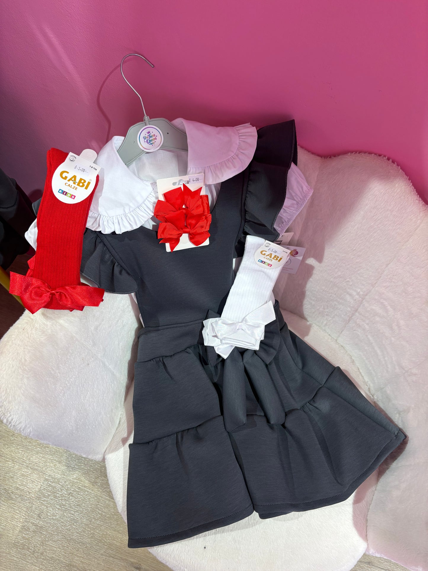 Grey 2 Piece Shirt and Pinafore