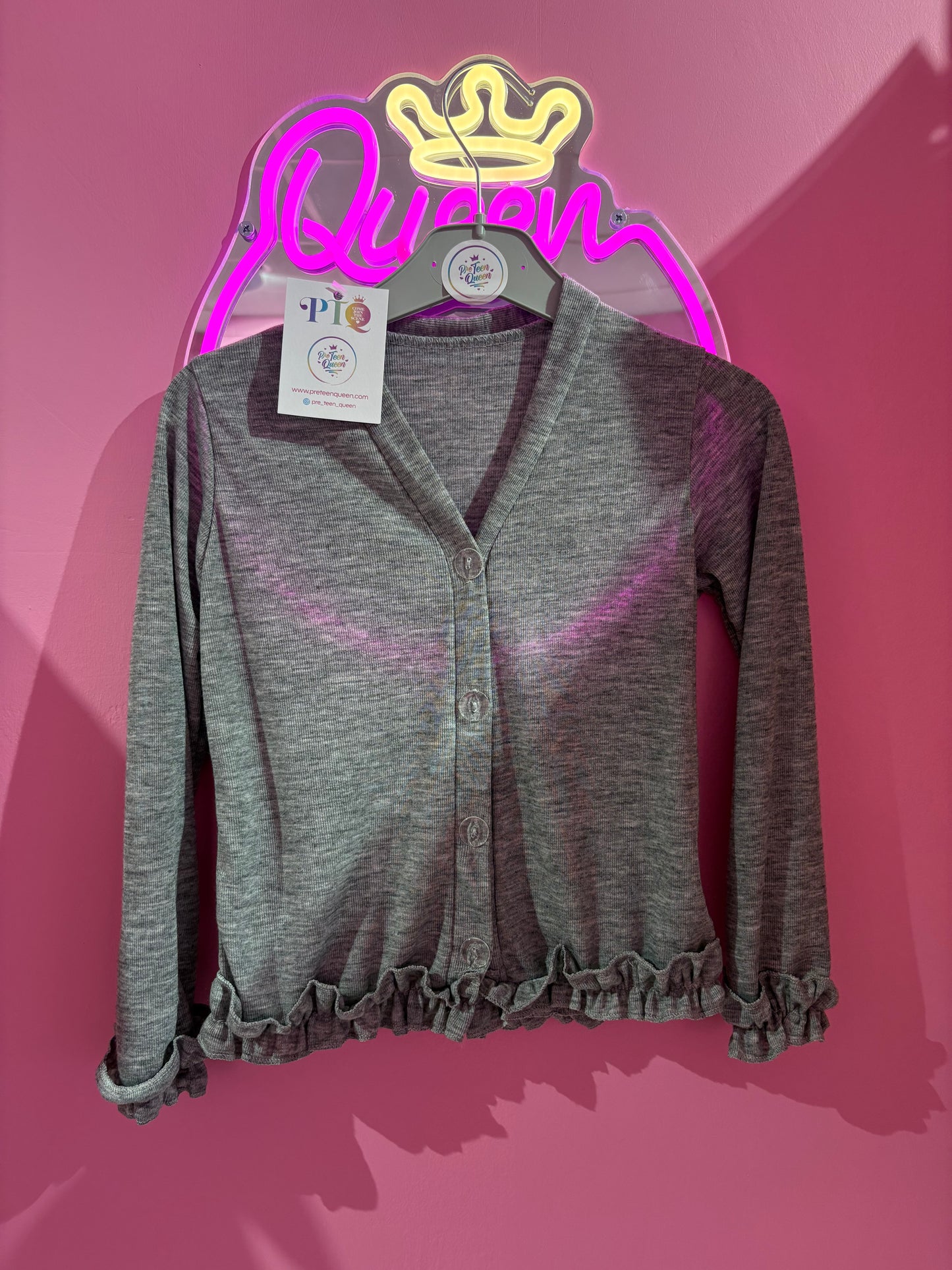 Grey Ruffle School Cardigan