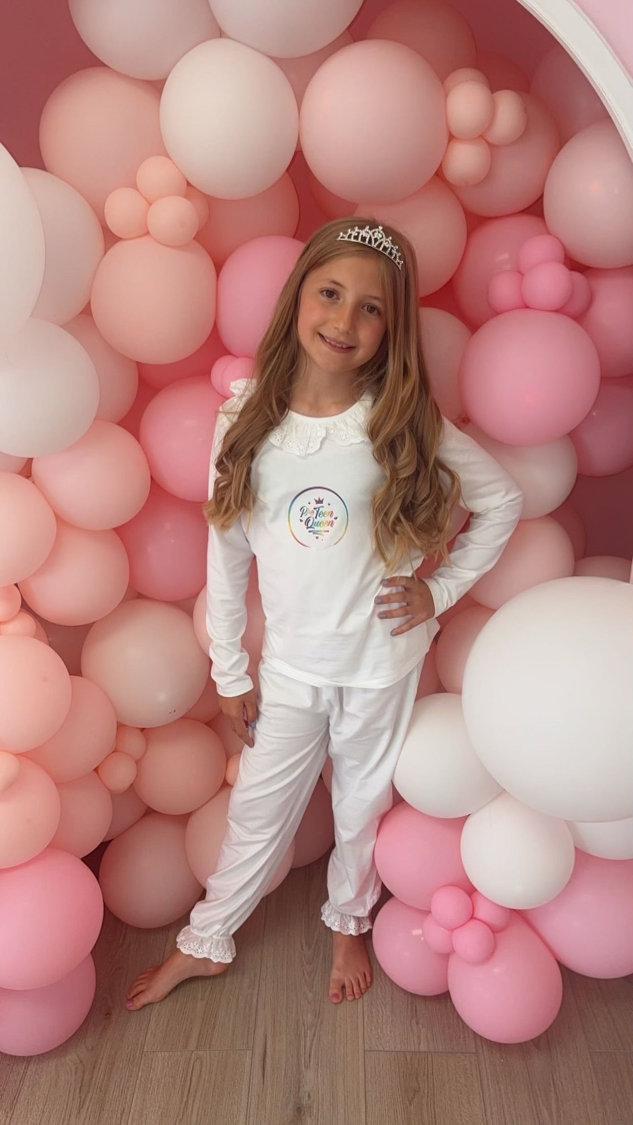 Pre Teen Queen White Frill Pyjamas